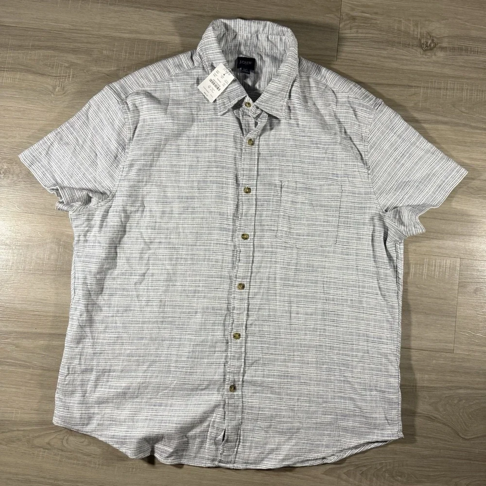 NWT ‎ J Crew Slub Dobby Striped Button Up Shirt Size 2XL Short Sleeve White